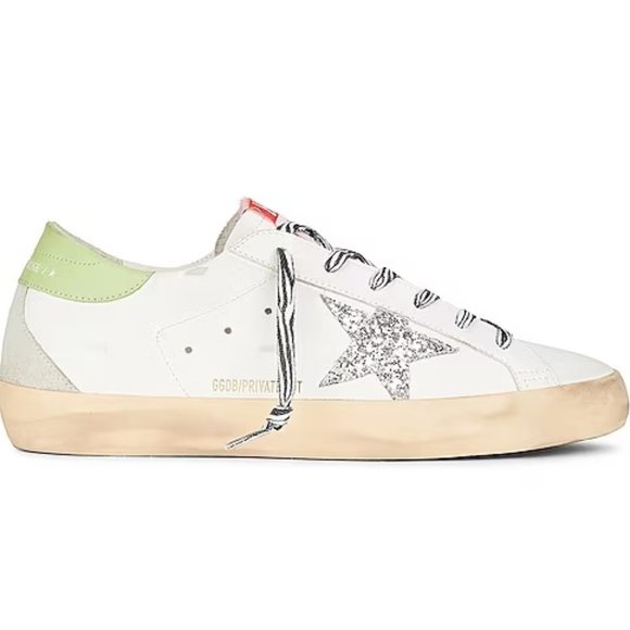 Golden Goose x REVOLVE Super Star Sneaker in White, Green, Silver, & Ice - Picture 1 of 5